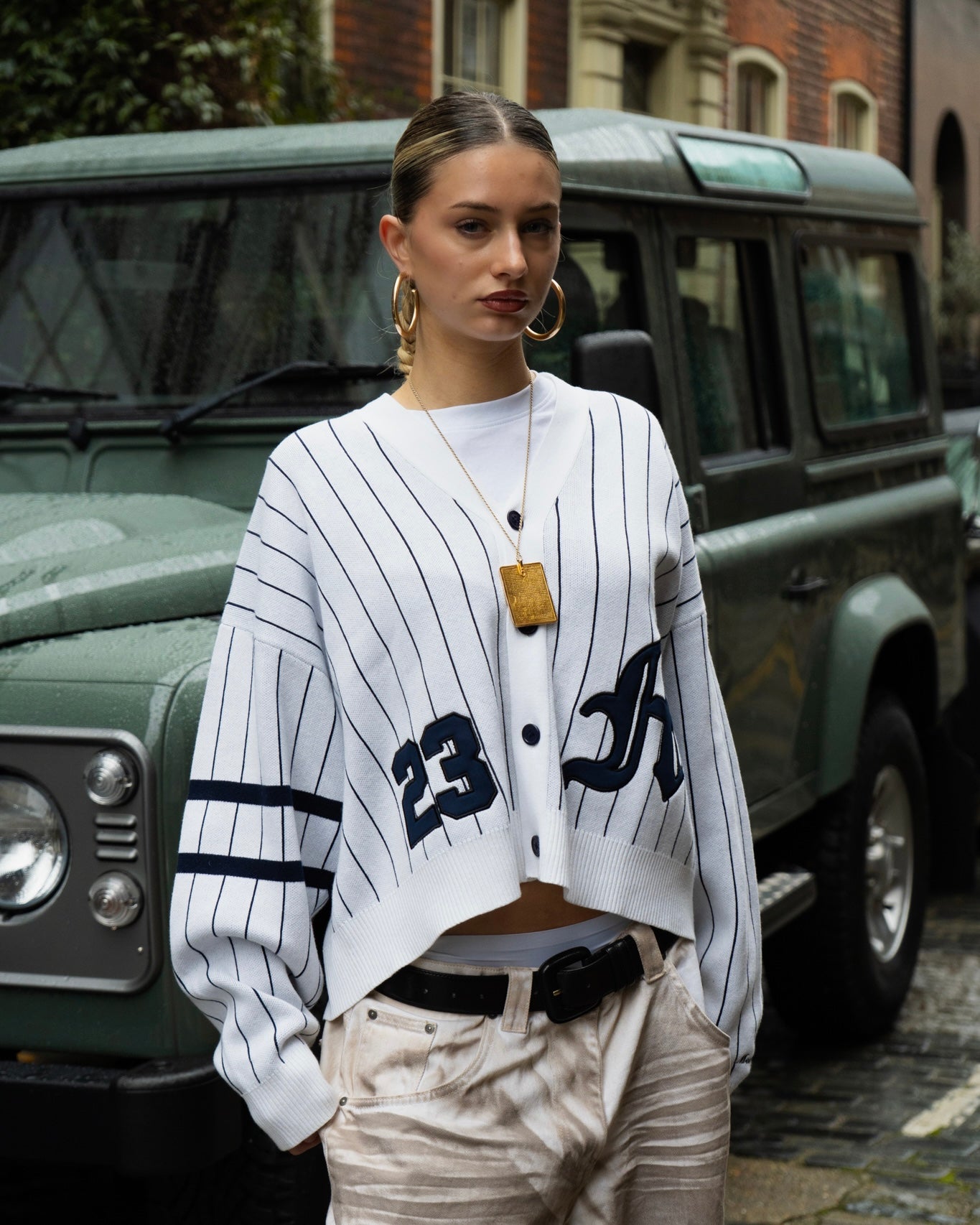 White Baseball Cardigan